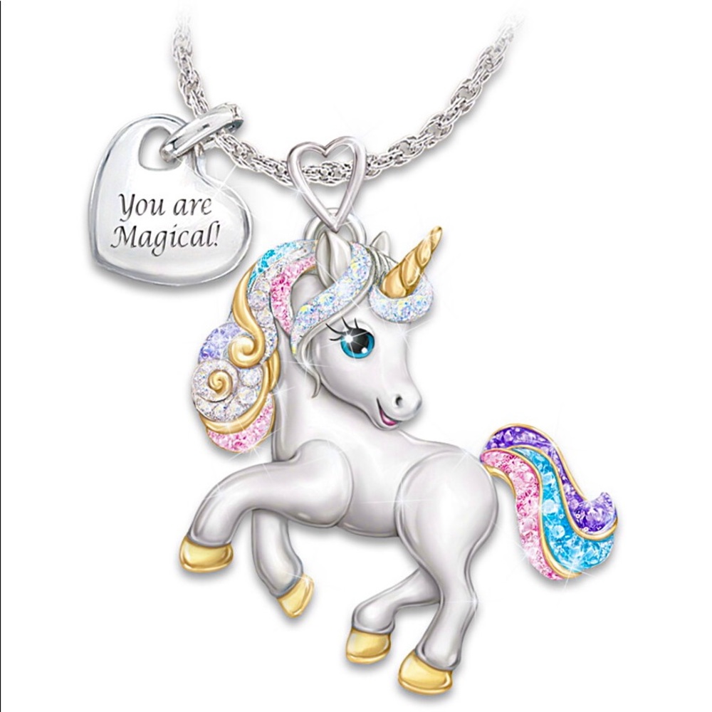 🦄STERLING SILVER UNICORN COLOR CRYSTAL NECKLACE🦄